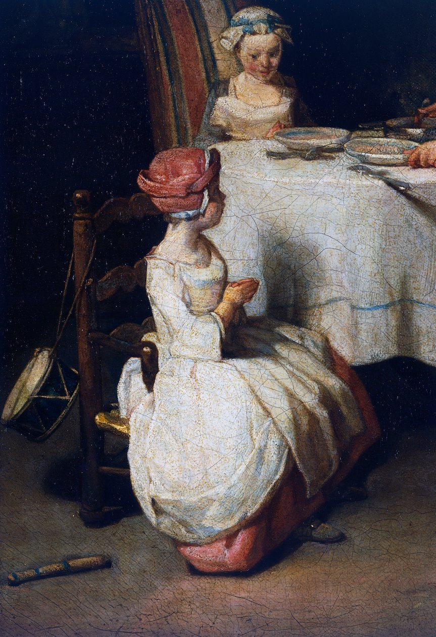 Le Benedicite, ca. 1740, detalj (olje på lerret) av Jean Baptiste Simeon Chardin