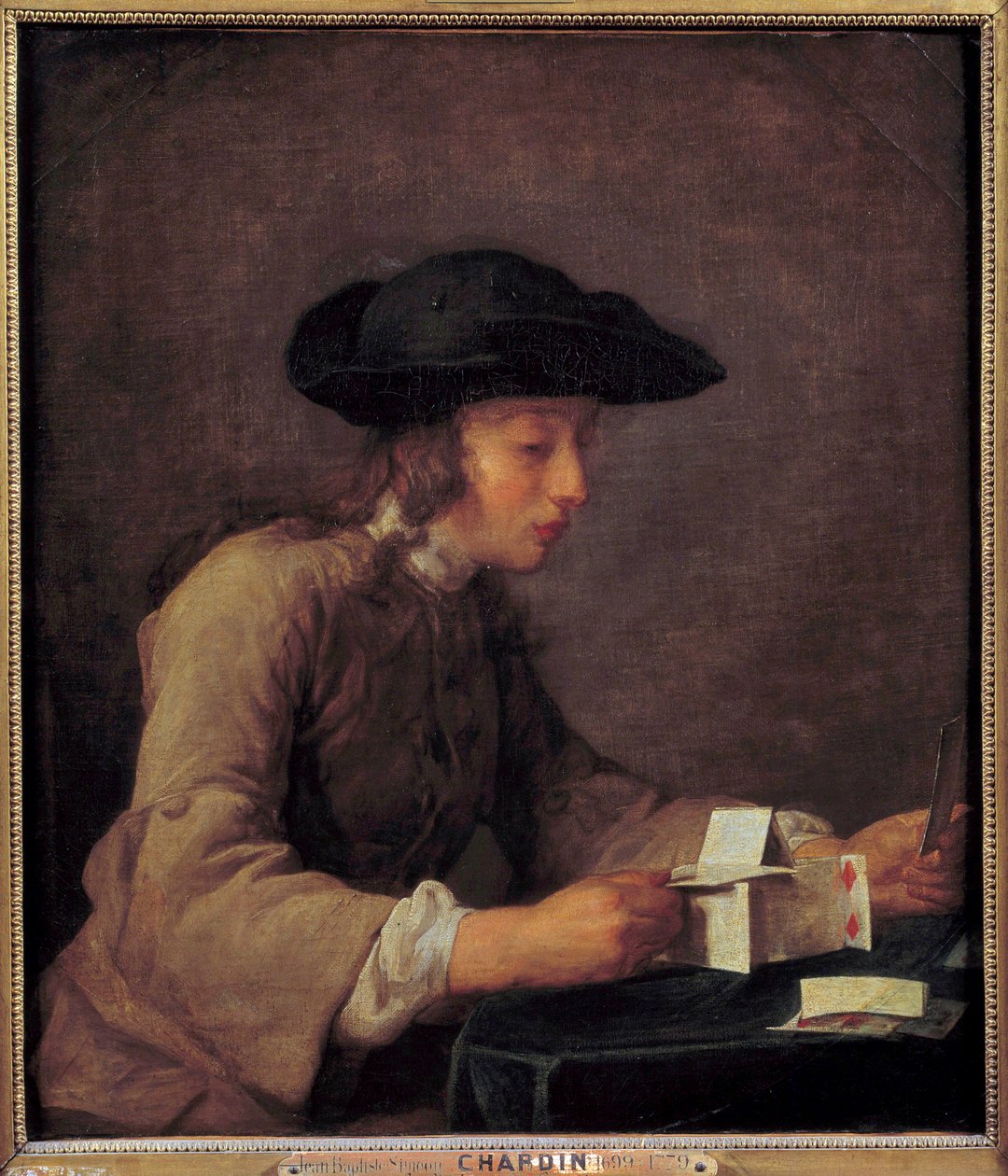 Le chateau de cartes Maleri av Jean Baptiste Simeon Chardin (1699-1779) 1700-talls søn. 0,77x0,68 m av Jean Baptiste Simeon Chardin