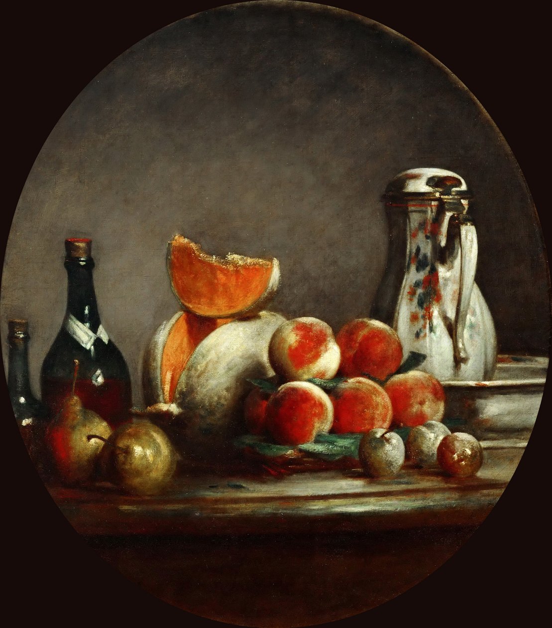 Meloner, pærer, fersken og plommer, eller The cut melon, 1760 av Jean Baptiste Simeon Chardin