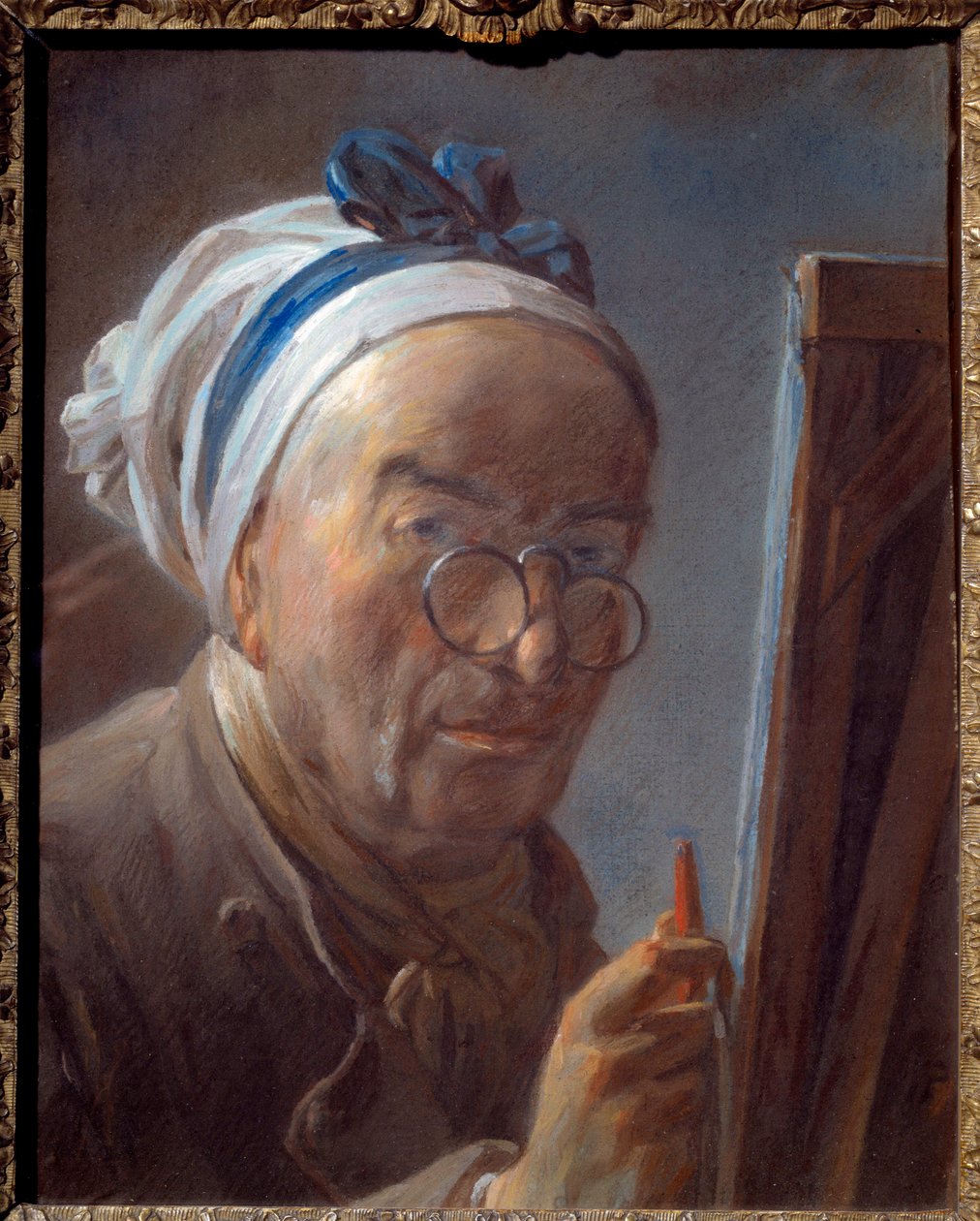 Selvportrett ved staffeliet Pastellmaleri av Jean the Baptist Simeon Chardin (1699-1779) 1779 av Jean Baptiste Simeon Chardin