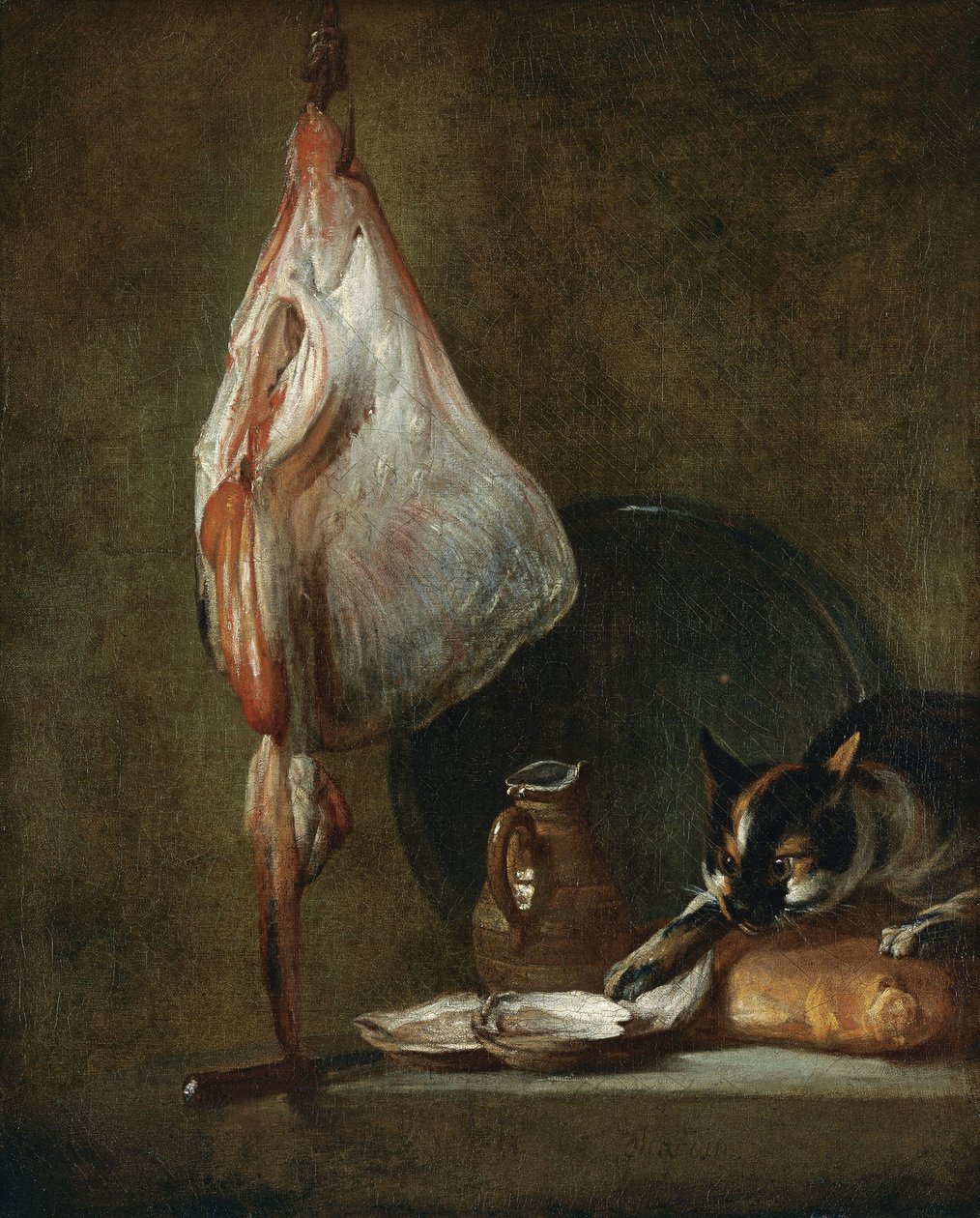 Stilleben med katt og rayfish av Jean Baptiste Simeon Chardin