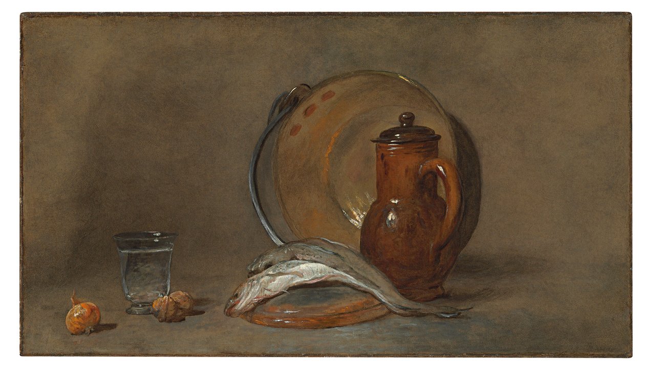Stilleben med fisk og en kobbergryte av Jean Baptiste Simeon Chardin