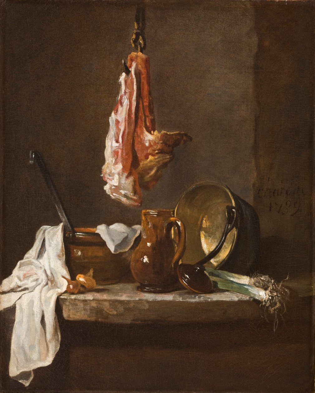 Stilleben med en ribbe av oksekjøtt, 1739 av Jean Baptiste Simeon Chardin