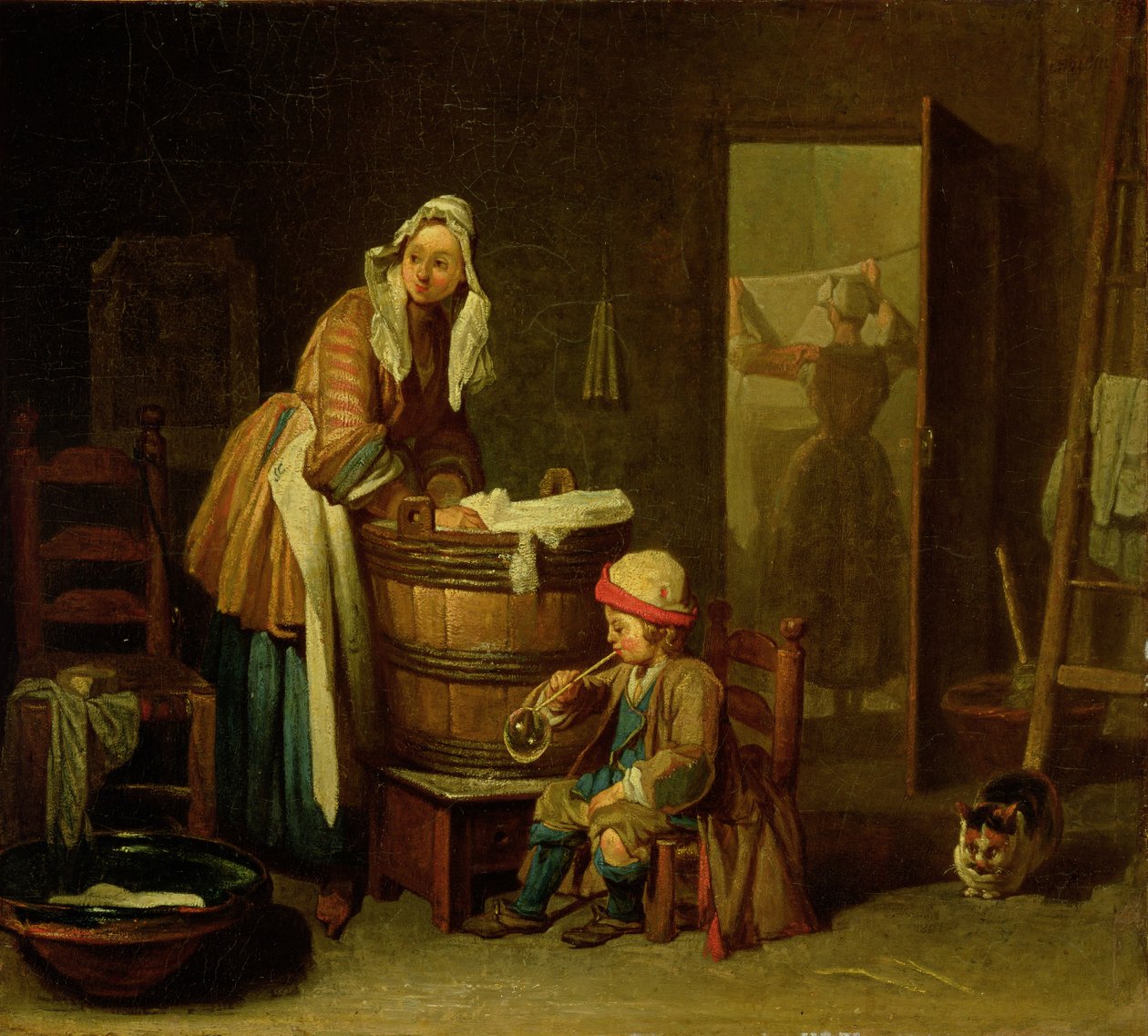 The Laundress (olje på lerret) av Jean Baptiste Simeon Chardin