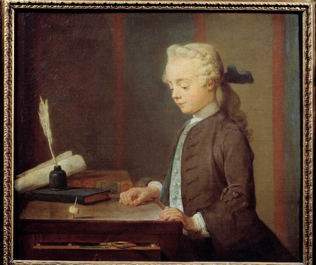 Toton-barnet. Auguste Gabriel Godefroy (1728-1813) Et barn som spiller toton, har på en måte fire ansikter som er rotert som en topp. Maleri av Jean Baptiste Simeon Chardin (1699-1779) 1738. Dim. 0,67x0,76 m. av Jean Baptiste Simeon Chardin