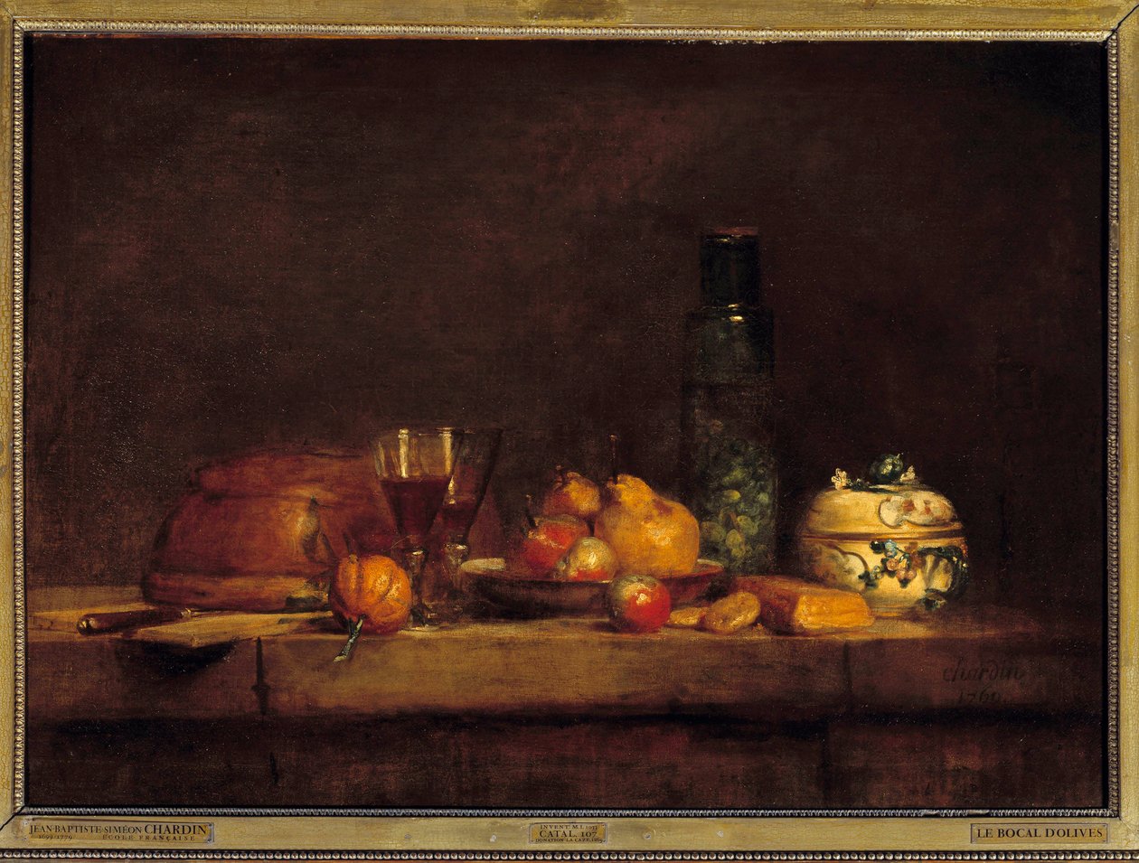 Krukken med oliven. Maleri av Jean Simeon Chardin (1699-1779) av Jean Baptiste Simeon Chardin
