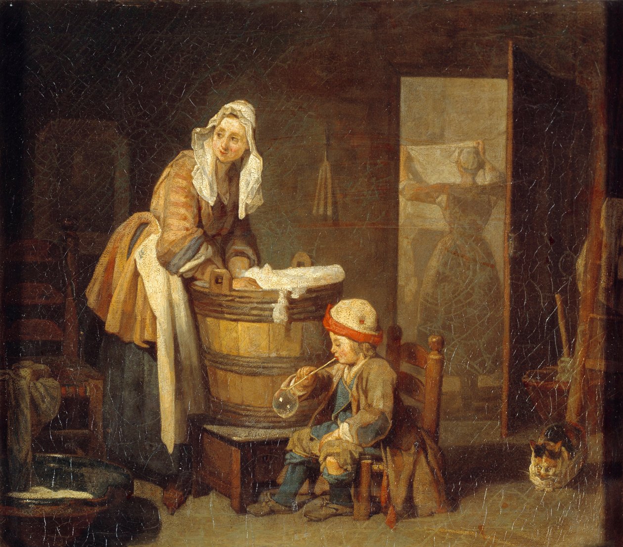 Vaskemaskinen. Maleri av Jean Baptiste Simeon Chardin (1699-1779) av Jean Baptiste Simeon Chardin
