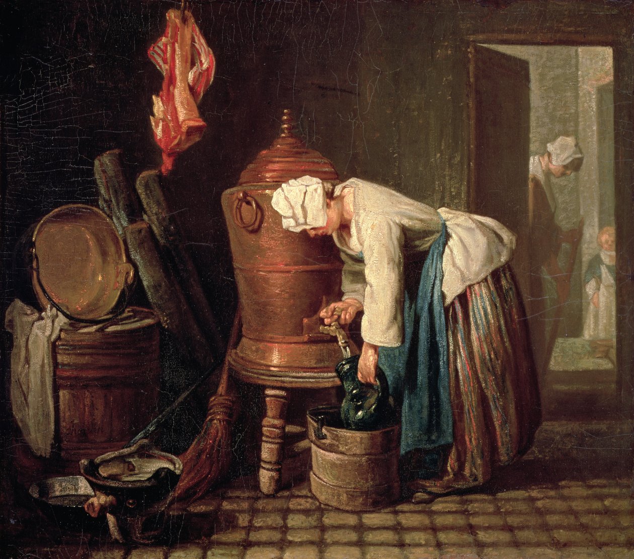 Kvinne henter vann fra en kobbersisterne, ca. 1732 av Jean Baptiste Simeon Chardin