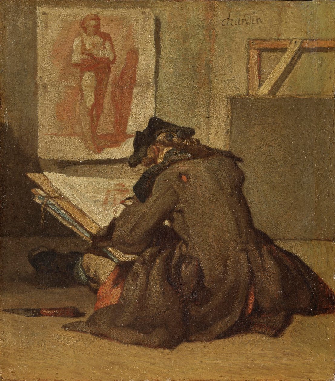 Young Student Drawing (olje på eik) av Jean Baptiste Simeon Chardin