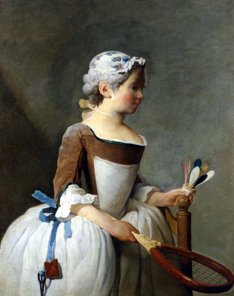 Ung jente med truger og ratt, Jean Baptiste Siméon Chardin (1699 - 1779), oljemaleri, Uffizi-museet, Firenze. * av Jean Baptiste Simeon Chardin