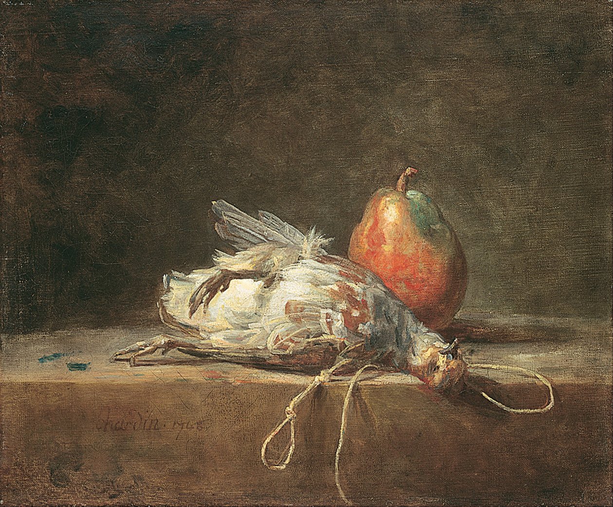 Stilleben med rapphøne og pære av Jean Baptiste Simeon Chardin