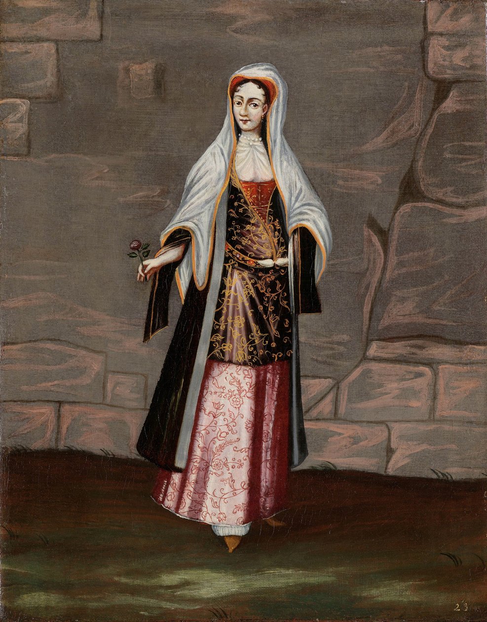 Kvinne fra øya Mykonos av Jean Baptiste Vanmour (workshop of)