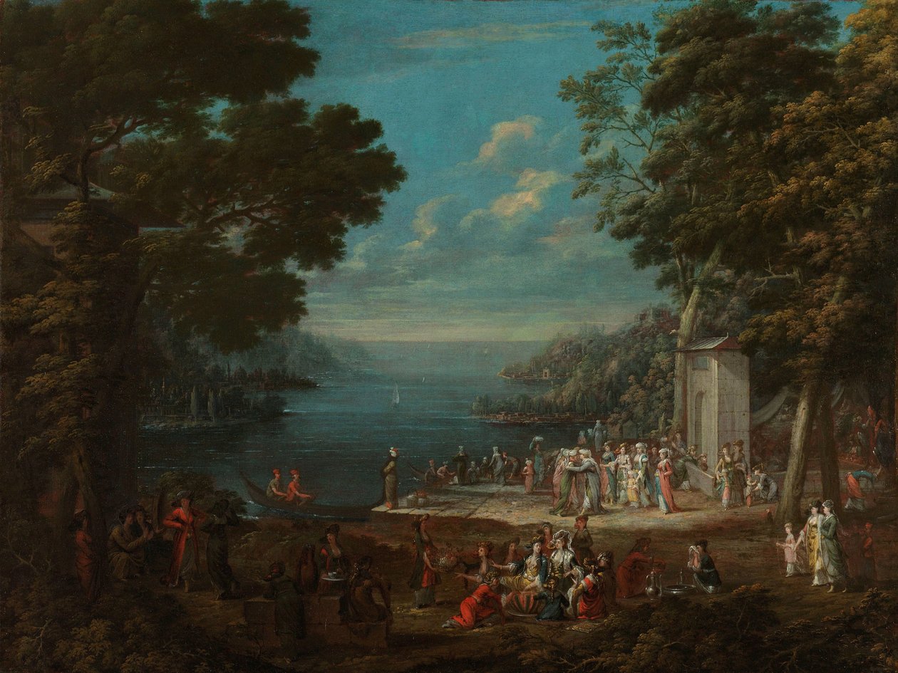 Dameutflukt på Hünkar İskelesi langs Bosporus Damesfeest i Sultans Pier aan de Bosporus av Jean Baptiste Vanmour