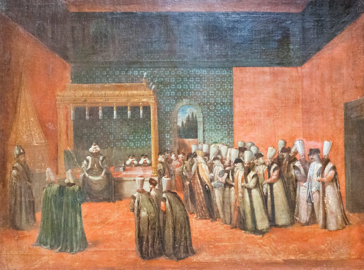 Sultan Ahmed III mottar en europeisk ambassadør, ca. 1725 (olje på lerret) av Jean Baptiste Vanmour