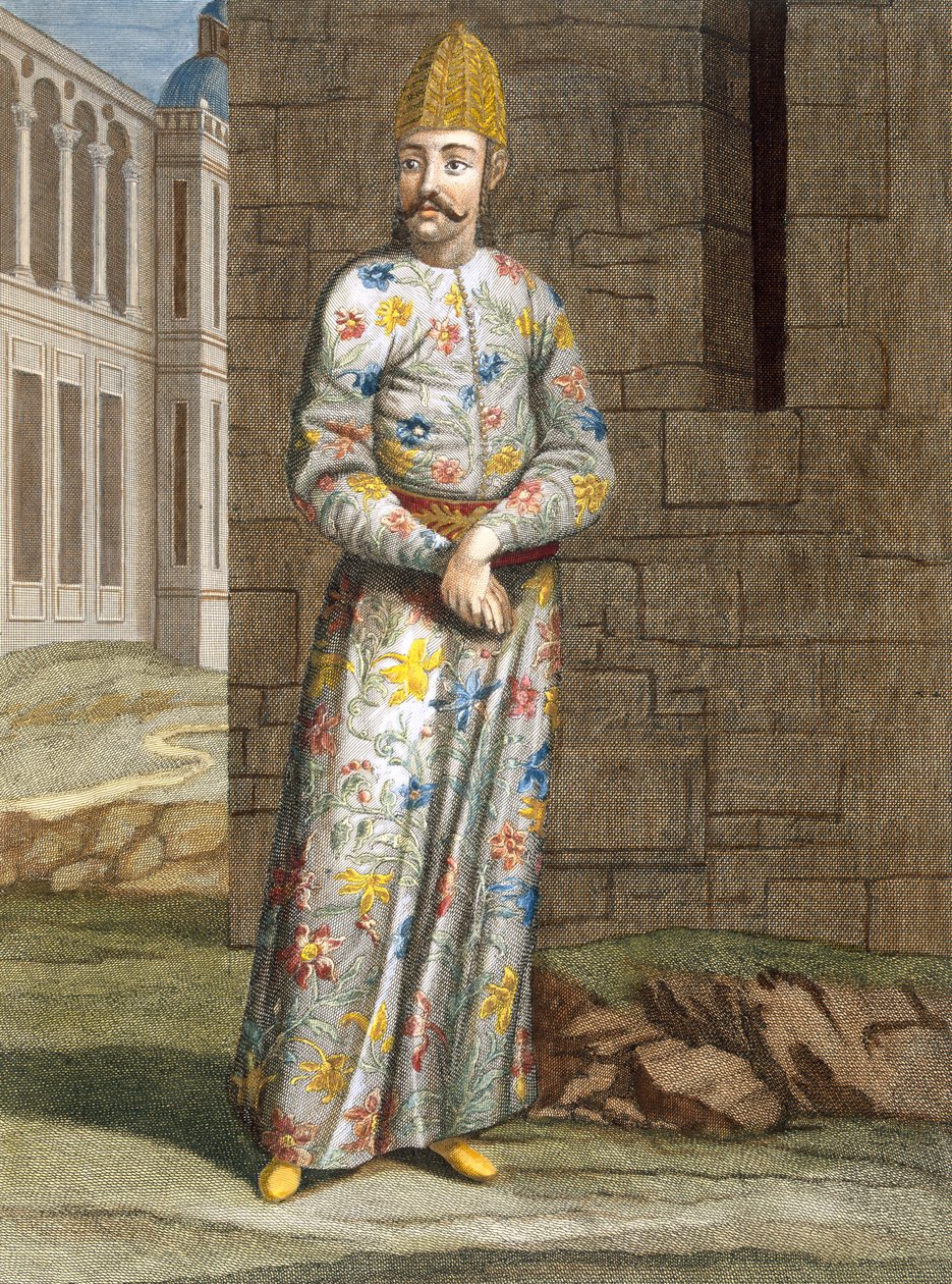 Ich-Oglan, plate 8 fra 'Samling av hundre trykk som representerer Levantens forskjellige nasjoner' av Charles de Ferriol, gravert av Gerard Scotin (1671-1716), 1707-08 (farget gravering av Jean Baptiste Vanmour