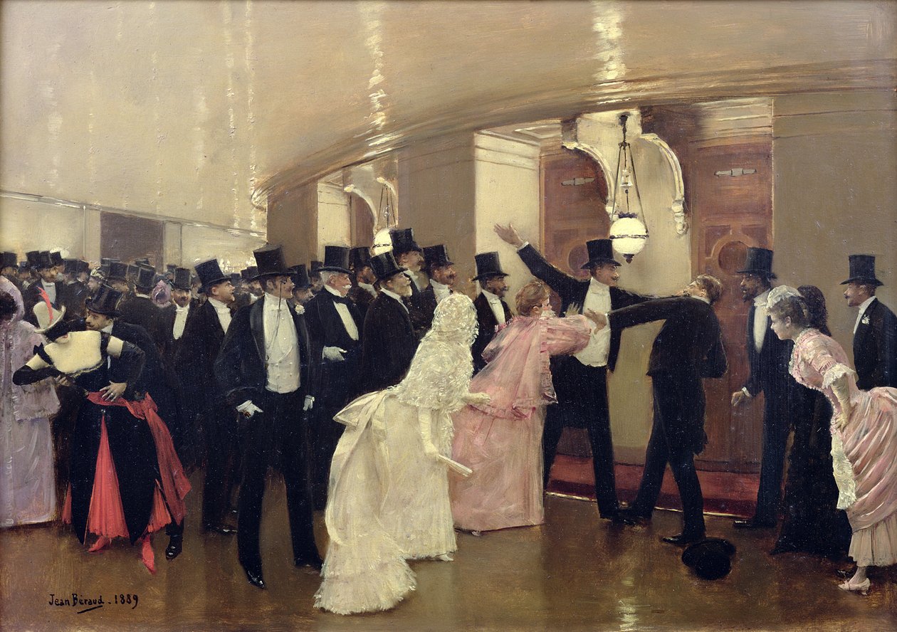 Et argument i korridorene til operaen, 1889 av Jean Beraud