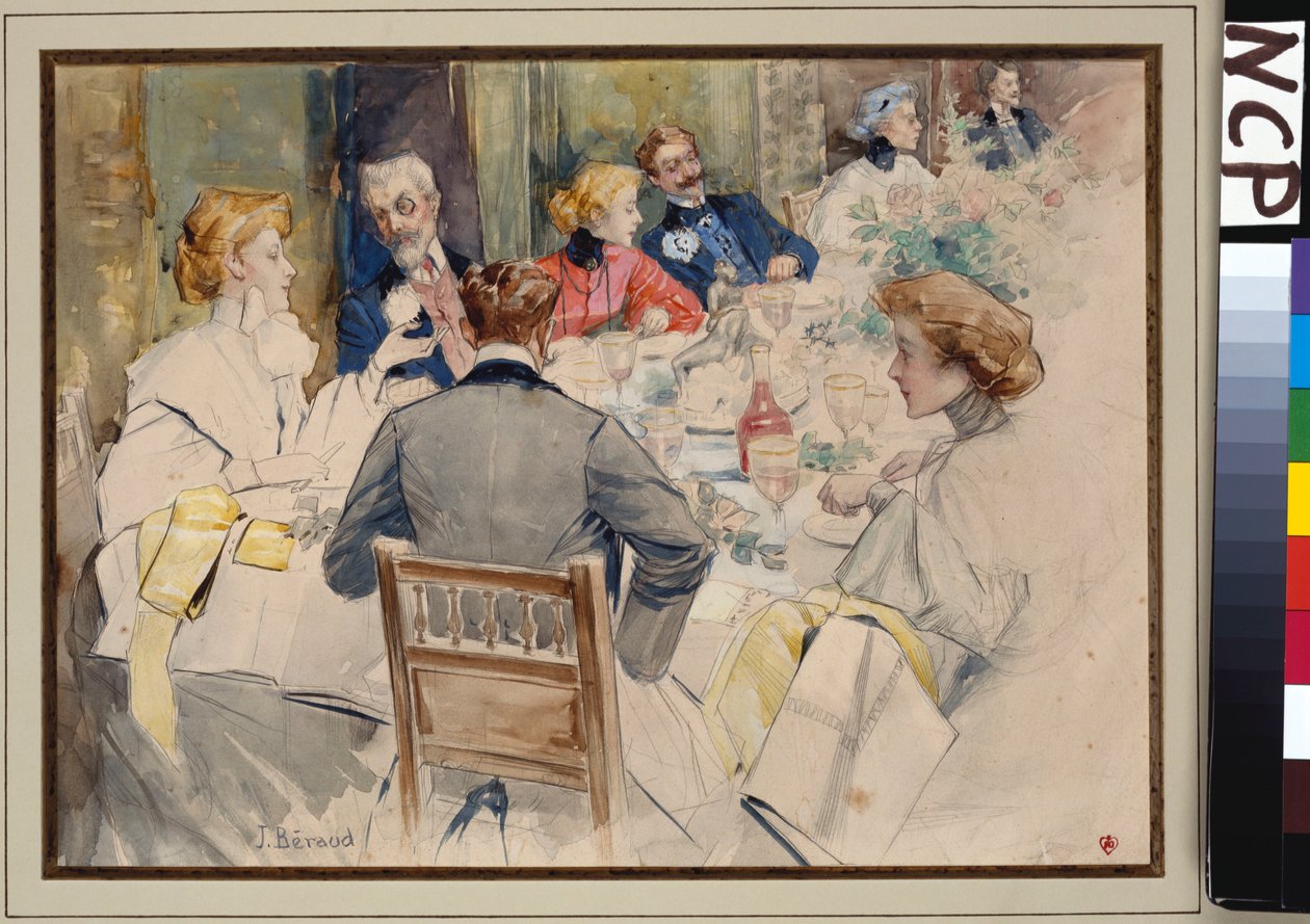 Et elegant middagsselskap av Jean Beraud