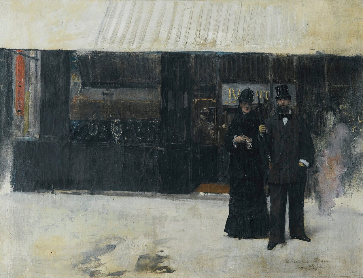 Par foran en smykkebutikk (olje på lerret) av Jean Beraud