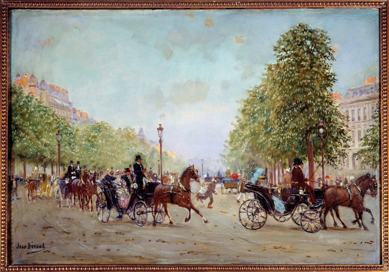 La promenade aux Champs-Elysees Maleri av Jean Beraud (1849-1935) 1800-tallet. Dim 0,38 x 0,55 m Paris, Musee Carnavalet av Jean Beraud