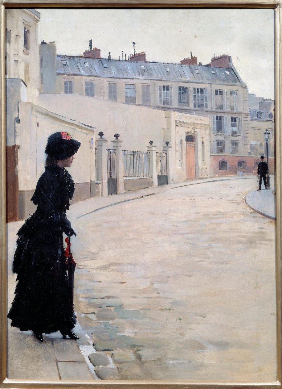 Waiting, rue de Chateaubriand i Paris Maleri av Jean Beraud (1849-1935) av Jean Beraud