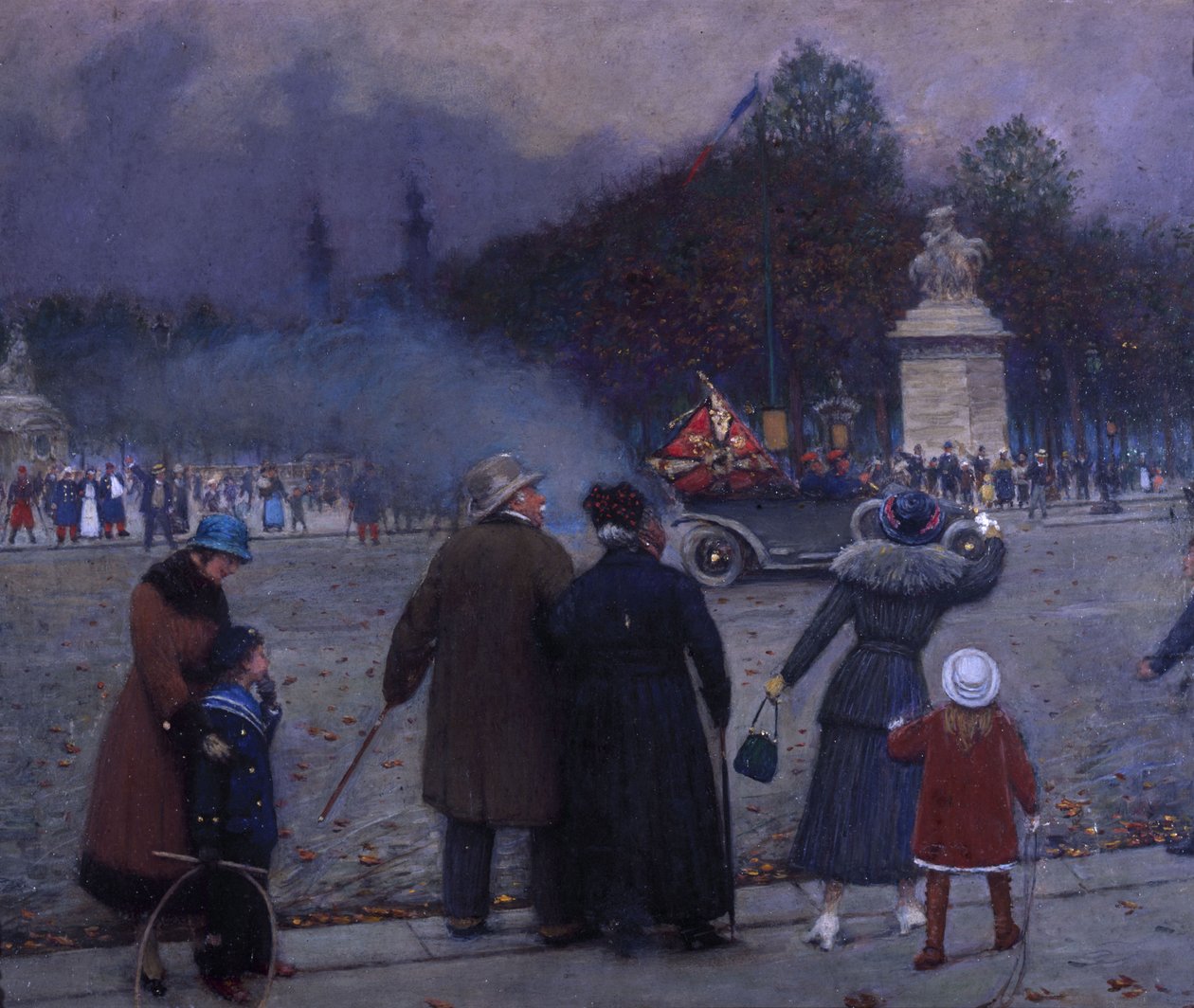 Det tyske flagget tatt til Les Invalides, ca. 1914 (olje på kort) av Jean Beraud