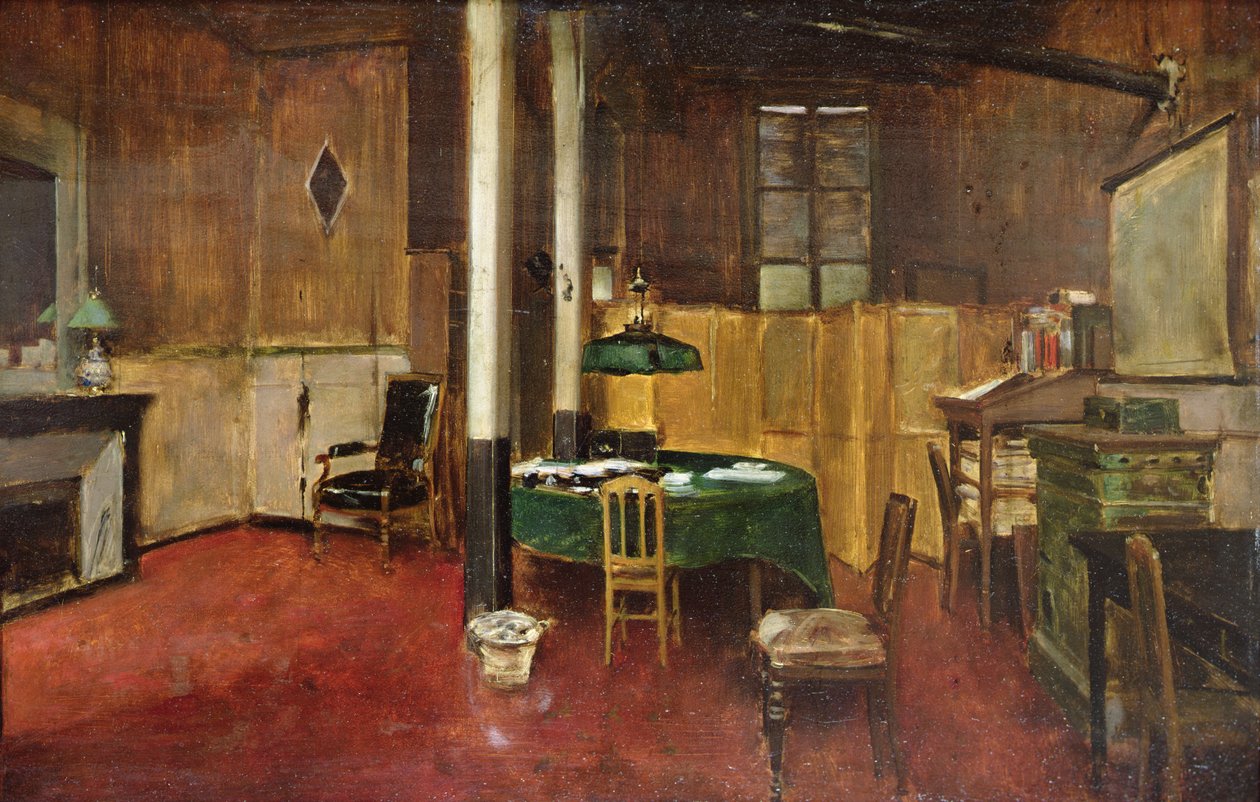 The Newsroom of Hansard, ca. 1889 (olje på tre) av Jean Beraud