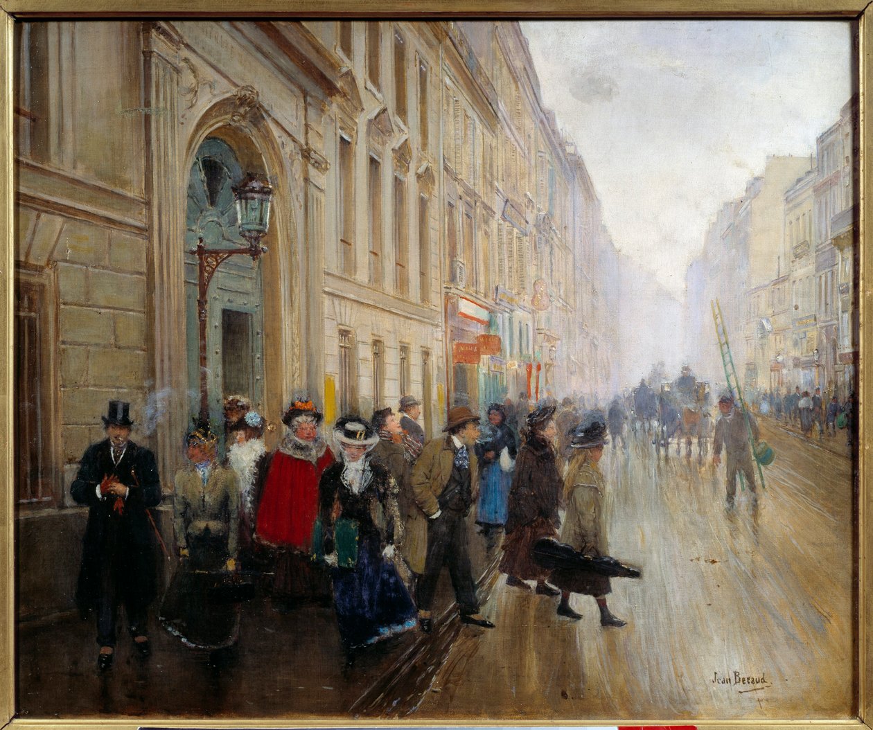 Utgangen fra vinterhagen i rue du Faubourg fishonniere. Maleri av Jean Beraud (1849-1935) 1800-tallet. Dim. 0,46x0,55m. Paris, Musee Carnavalet av Jean Beraud
