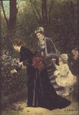 Unge kvinner plukker blomster, 1885 av Jean Beraud
