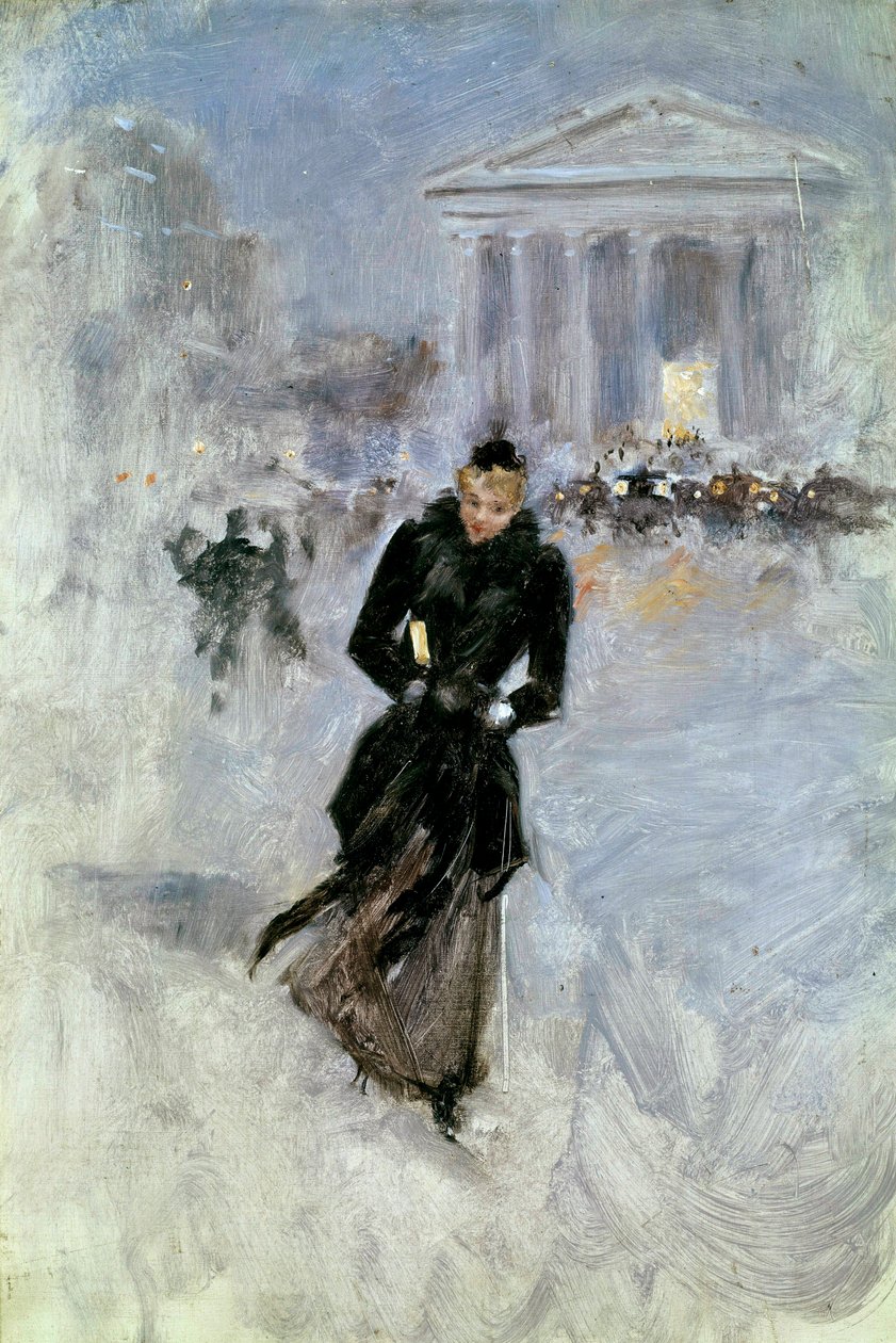 Ung elegant kvinne ved boaen i rue Royale i Paris Maleri av Jean Beraud (1849-1935) Turer fra det 20. århundre, Musee des Beaux Arts av Jean Beraud