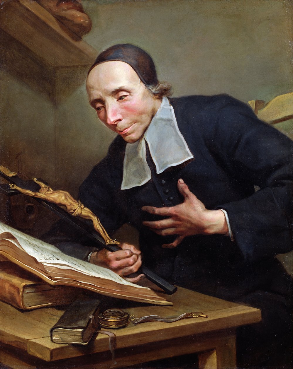 Portrett av abbed Firmin Tournus (1672-1733) holder et krusifiks av Jean Bernard Restout