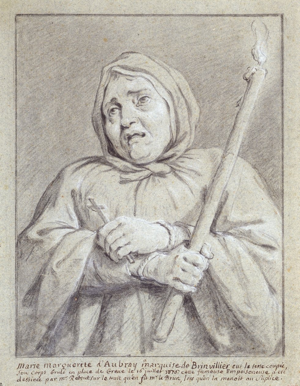 Marquise de Brinvilliers på vei til sin død (kritt og blyant på papir) av Jean Bernard Restout