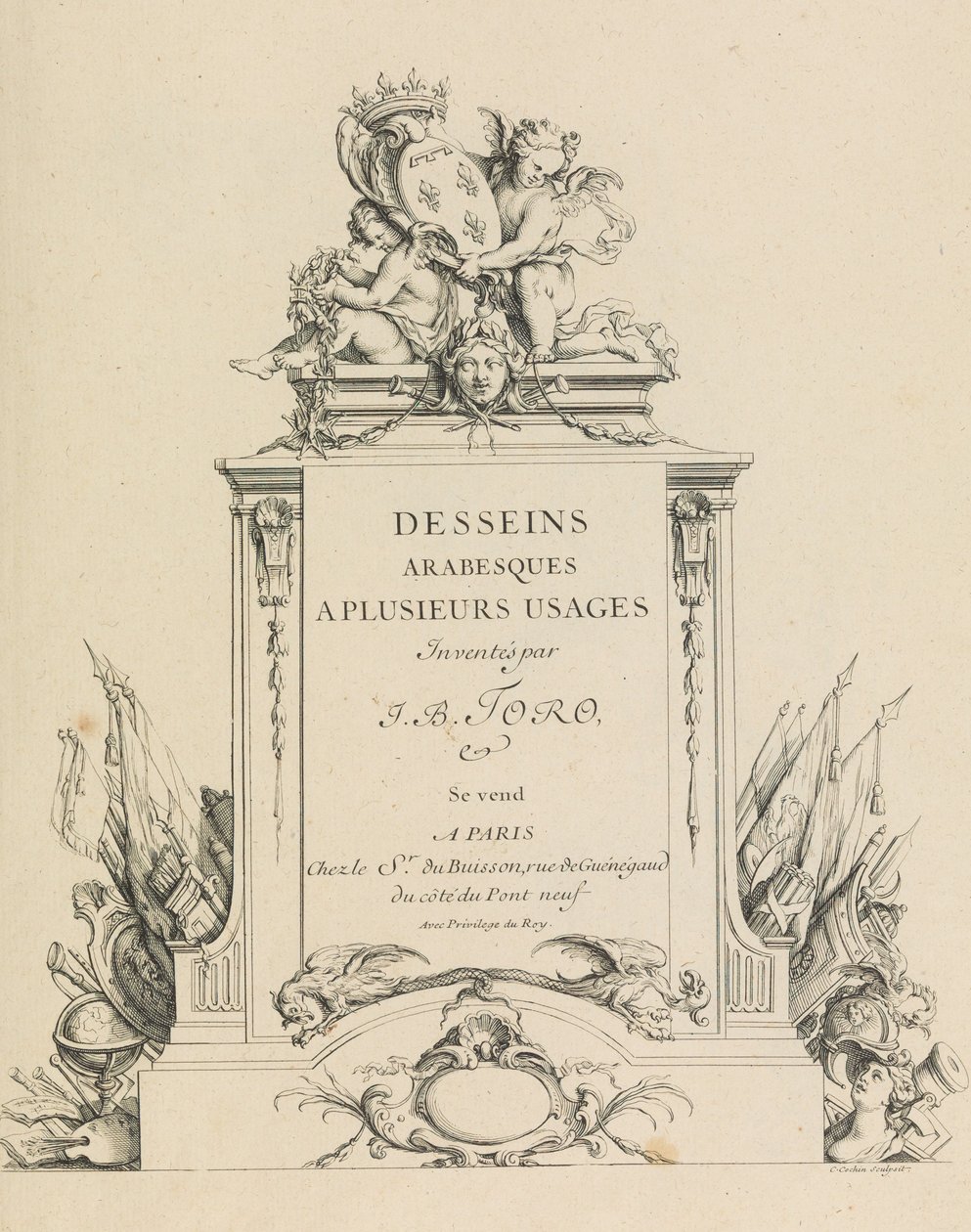 Arabesque-design for mange bruksområder Oppfunnet av J.B. Toro Tittelside, 1716., 1716. av Jean Bernard Toro