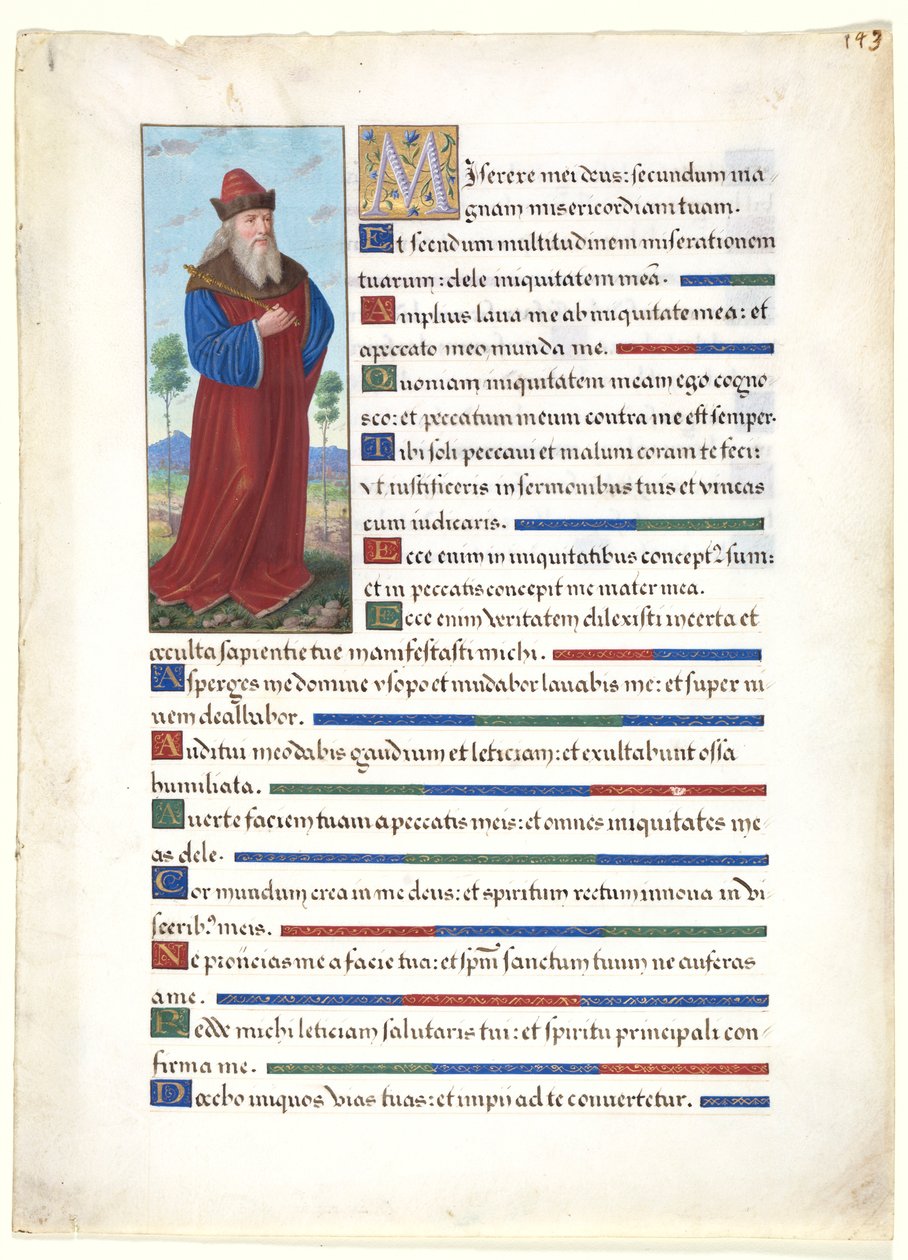 Blad fra en timebok: Kong David, ca. 1500. av Jean Bourdichon