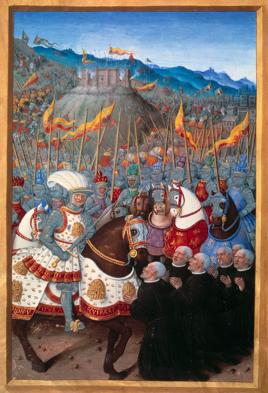 Ludvig XII (1462-1515) mottok seks borgerlige fra Genes på kne (25. april 1507). Miniatyr av Jean Bourdichon (1457? - 1521) i "" Voyage de Genes"" (Folio 20v) skrevet av Jean Marot, v.1508. Paris, B N av Jean Bourdichon