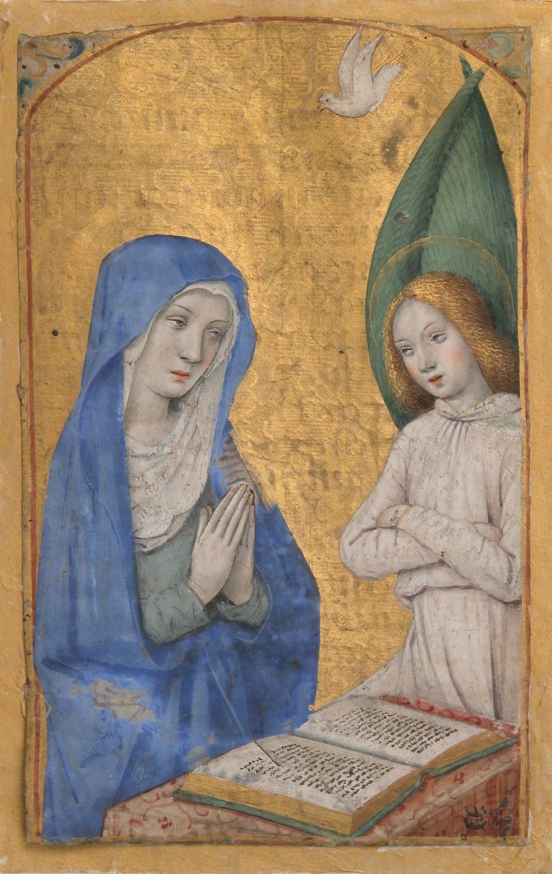 Manuskriptblad med kunngjøringen fra en timebok, ca. 1485-90. av Jean Bourdichon