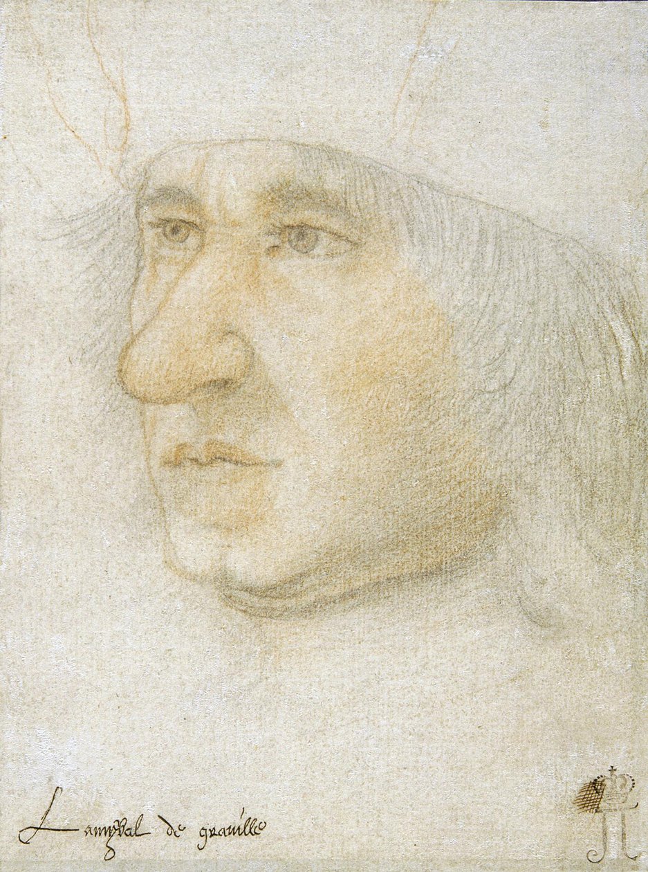 Portrett av Louis Malet de Graville (1438-1516), admiral av Frankrike par Bourdichon, Jean (1457-1521). Svart kritt og sangvin på papir, størrelse: 16,9x12,7, sent på 1400-tallet, State Hermitage, St. Petersburg av Jean Bourdichon