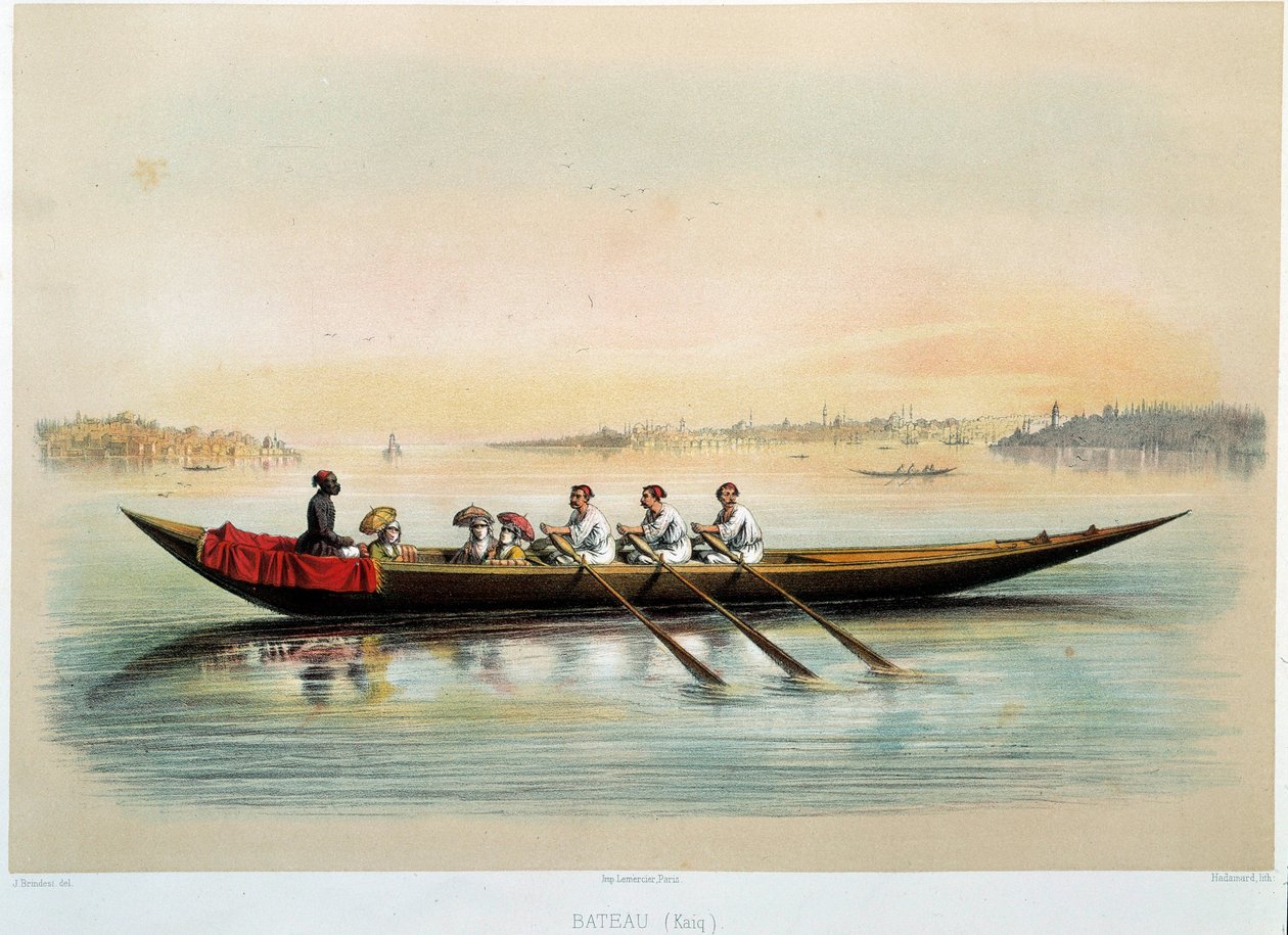 Det osmanske riket "" en båt i Konstantinopel"" Akvarell av Jean Brindesi (1826-1888) av Jean Brindesi