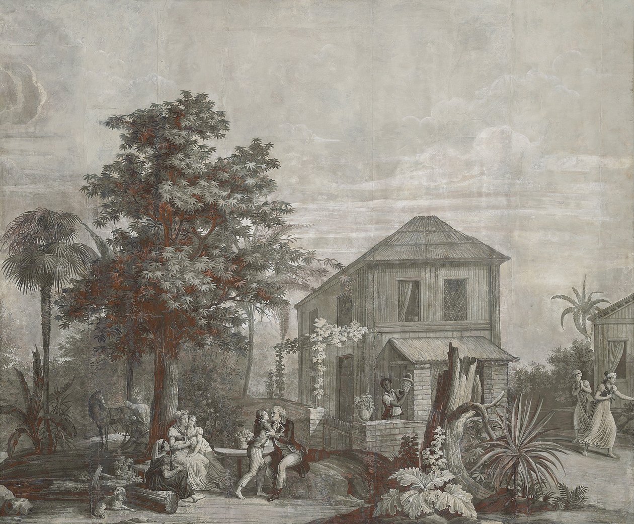Family Time, tapetpanel fra serien "Paul et Virginie", av Dufour & Cie, ca. 1823 av Jean Broc