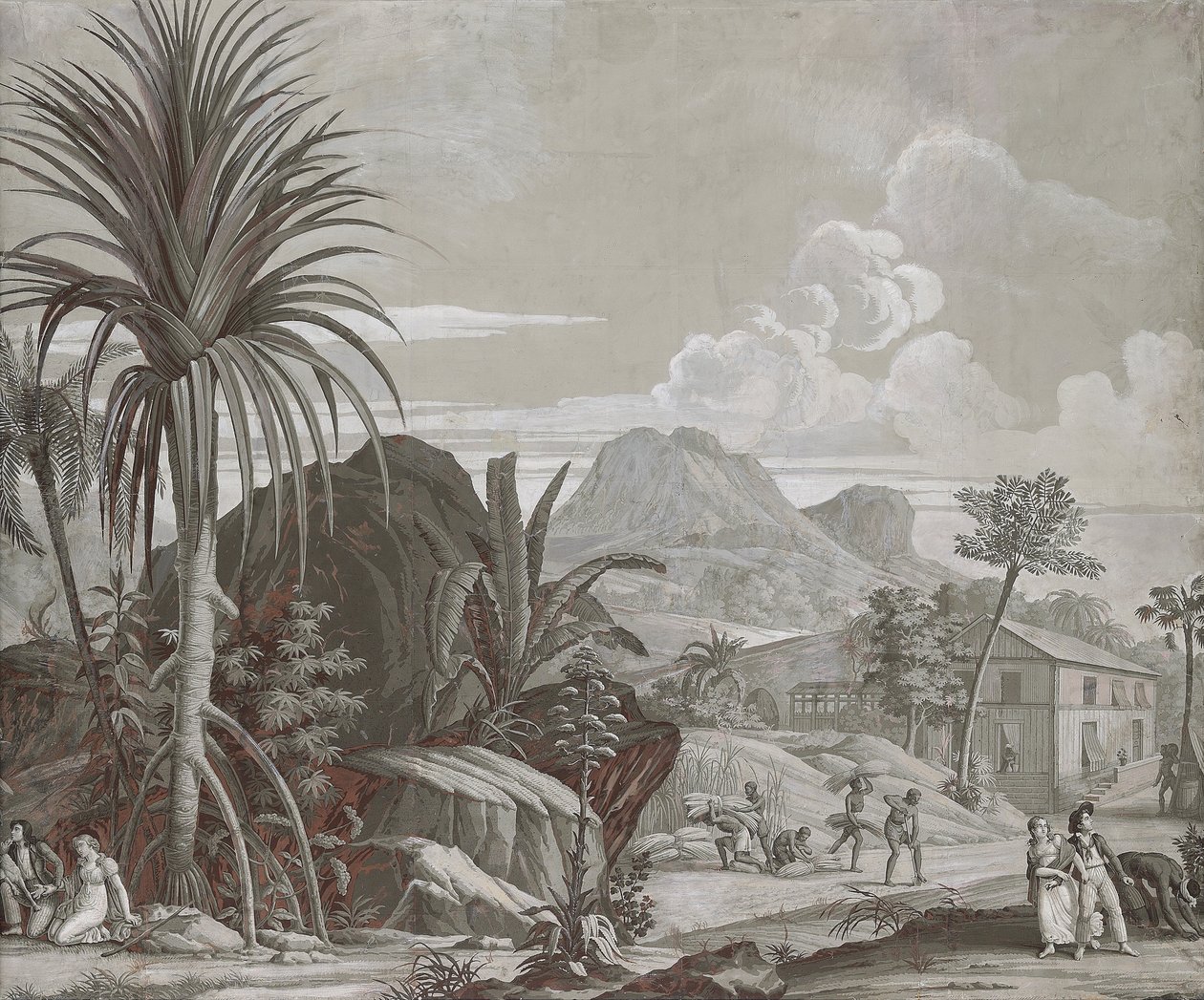 Leaving for a Walk, tapetpanel fra serien "Paul et Virginie", av Dufour & Cie, ca. 1823 av Jean Broc
