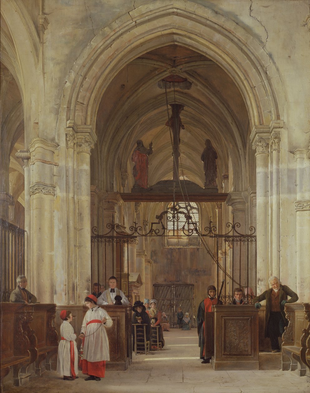 Interiør i kirken St. Prix, Valle de Montmorency, 1828 av Jean Bruno Gassies