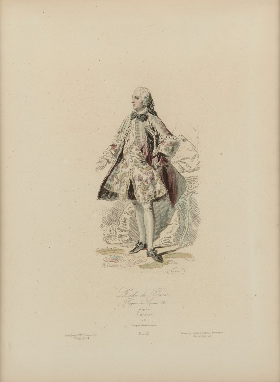Paris-mote: Reign of Louis XV (håndfarget gravering) av Jean Charles (1800 79) Pauquet