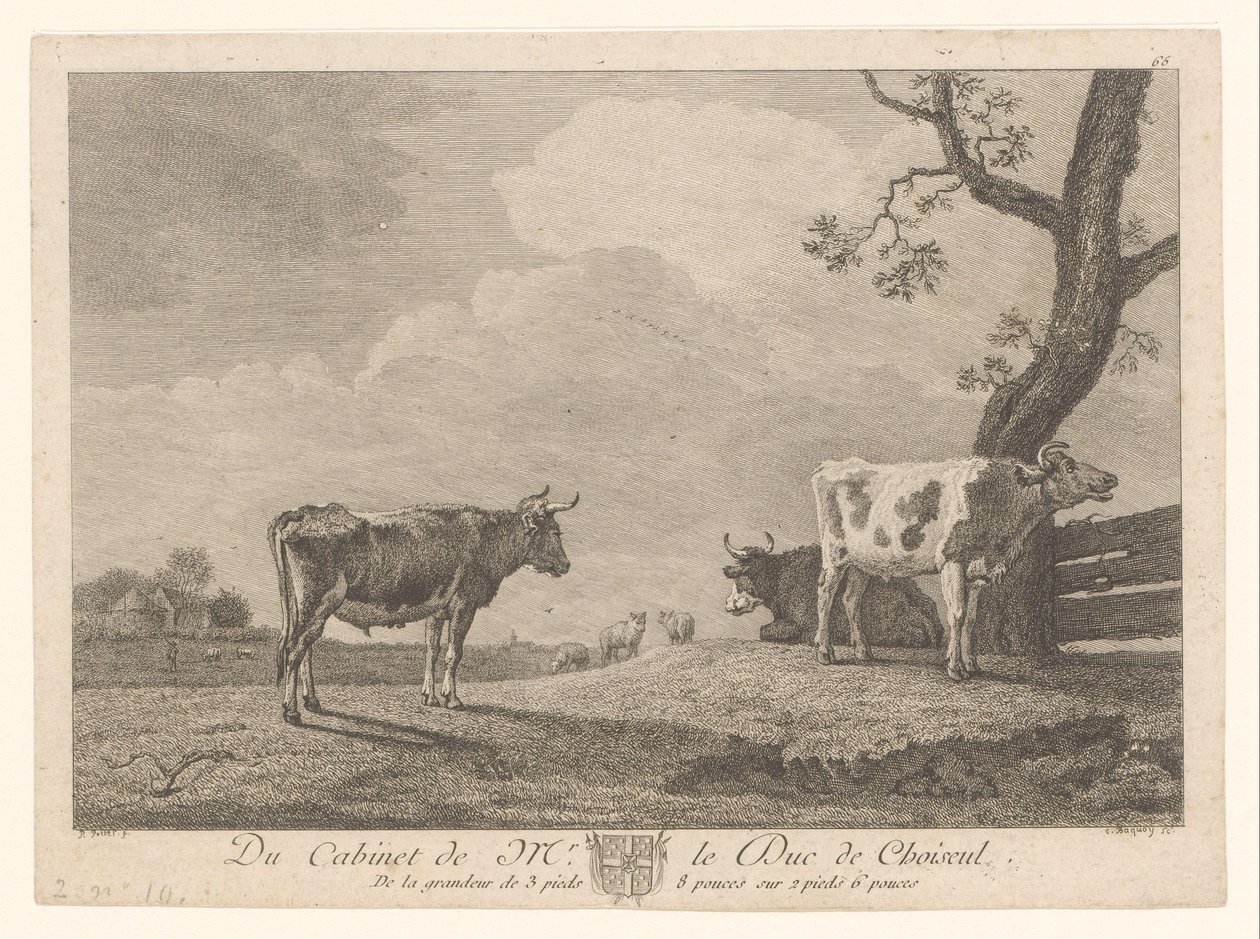 Tre kyr på en eng Verk fra samlingen til Étienne François de Choiseul (serietittel) Du kabinett av mr. le Duc de Choiseul (serietittel på objekt) av Jean Charles Baquoy