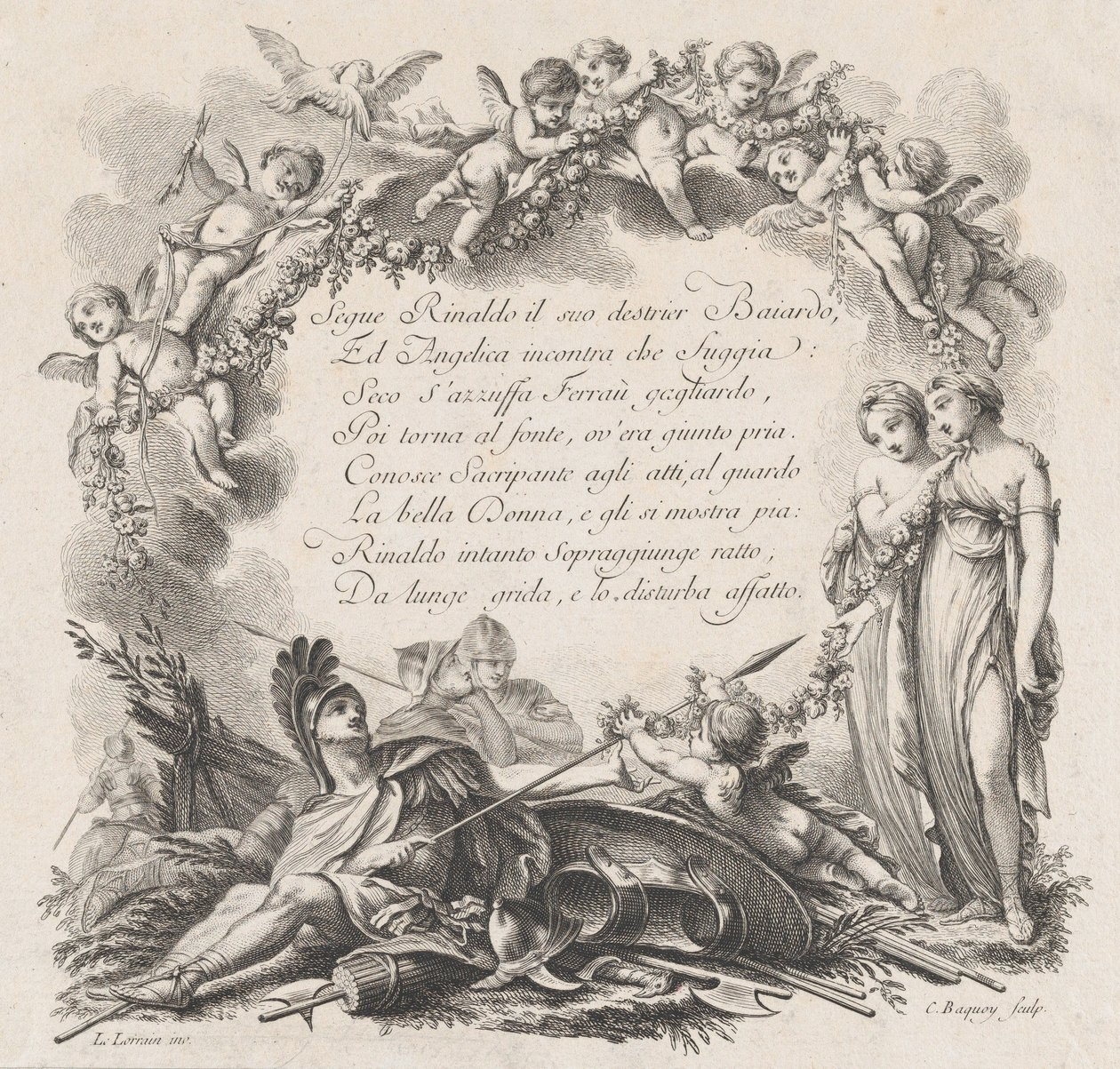 Vignette for den første sangen av Roland Furieux, 1700-tallet. av Jean Charles Baquoy