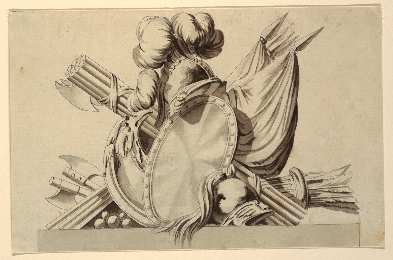 Design for trofé med militære attributter av Jean Charles Delafosse