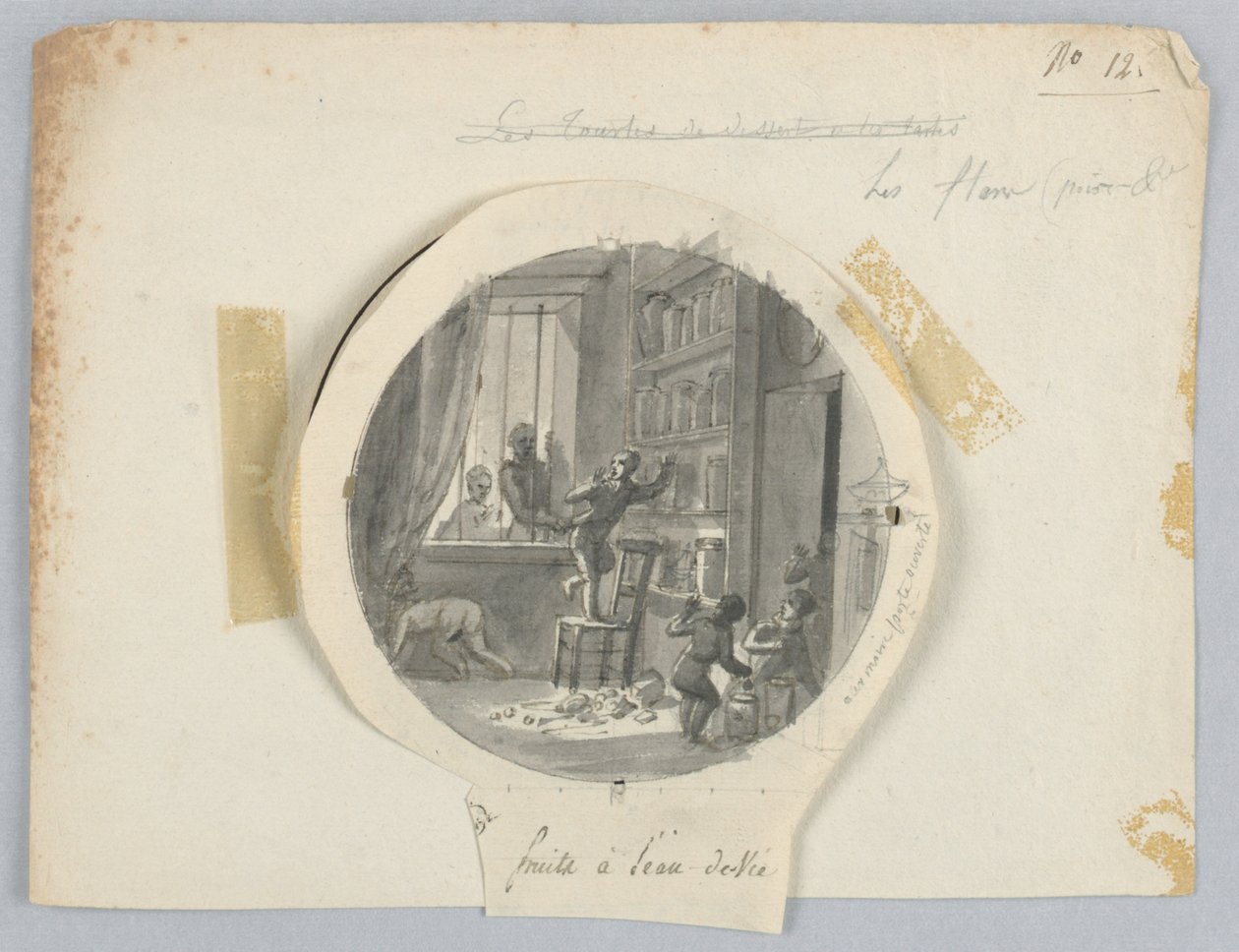 Design for en malt porselenstallerken, frukt i plommebrennevin for Services des Objets de Dessert (Dessertservice) av Jean Charles Develly