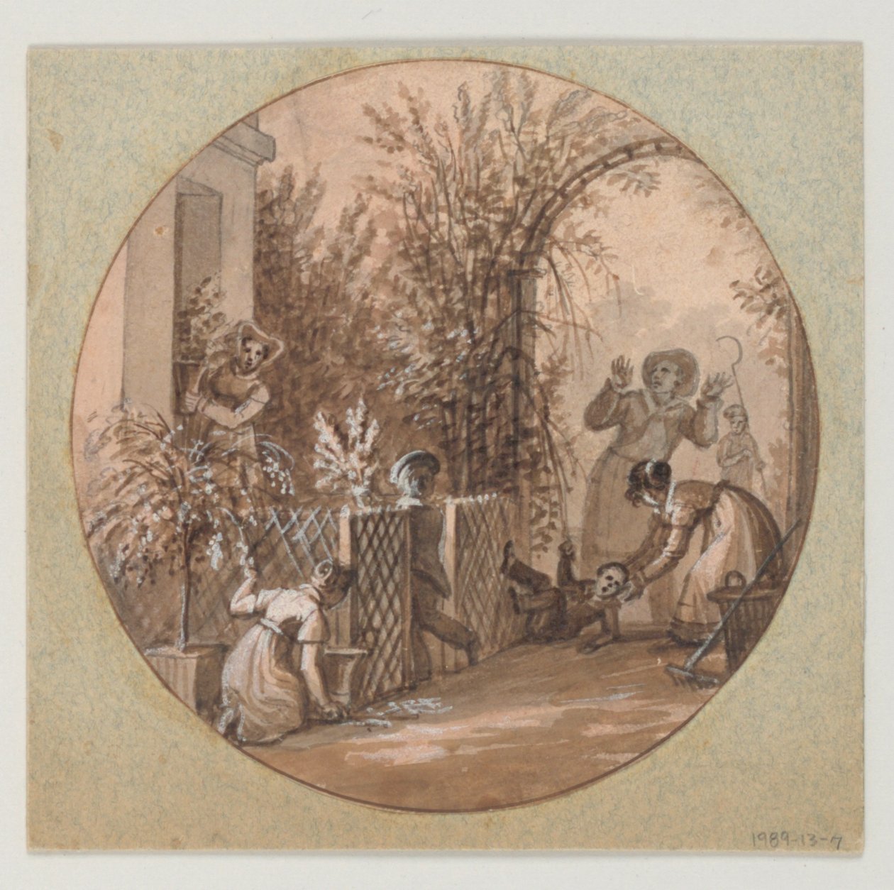 Design for en malt porselenstallerken, hagescene fra Service de la Culture des Fleurs (Flower Cultivation Service) av Jean Charles Develly