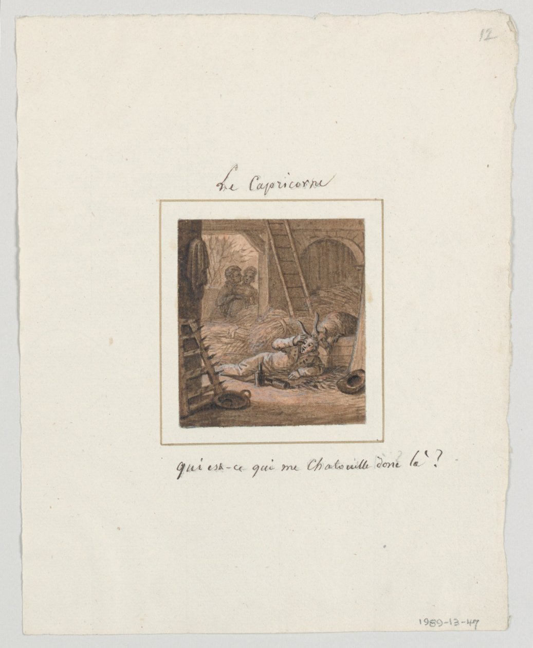 Design for en malt porselenstallerken, Le Capricorne (Capricorn) fra le Zodiac Travesti (The Farcical Zodiac) Service av Jean Charles Develly