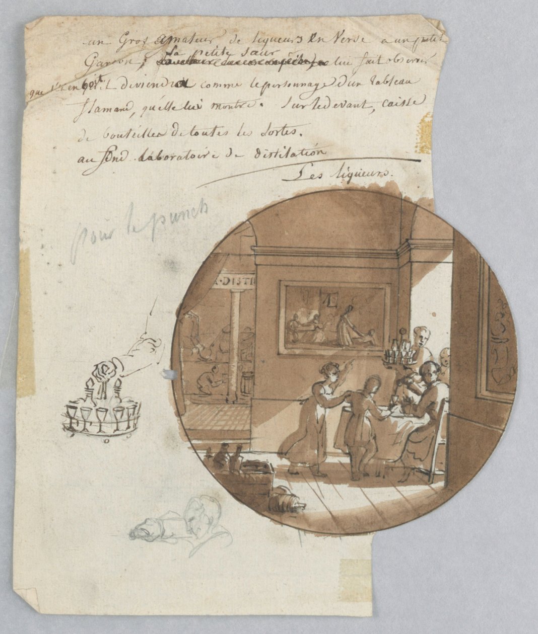 Design for en malt porselenstallerken, Les Liqueurs (Liqueurs) for Services des Objets des Dessert (Dessertservice) av Jean Charles Develly