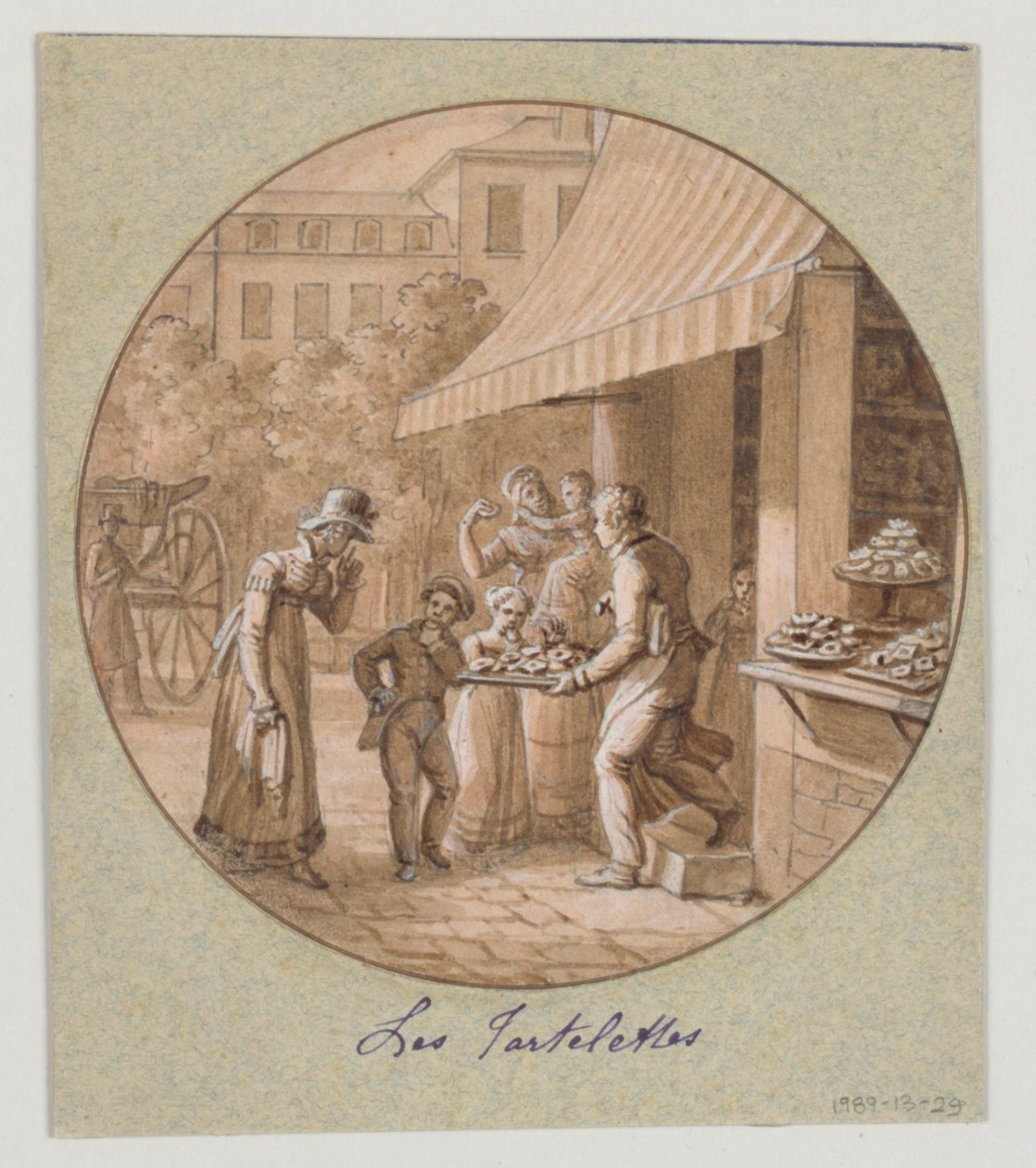 Design for en malt porselenstallerken, Les Tartelettes (Little Tarts) for Service des Objets de Desserts (Dessertservice) av Jean Charles Develly