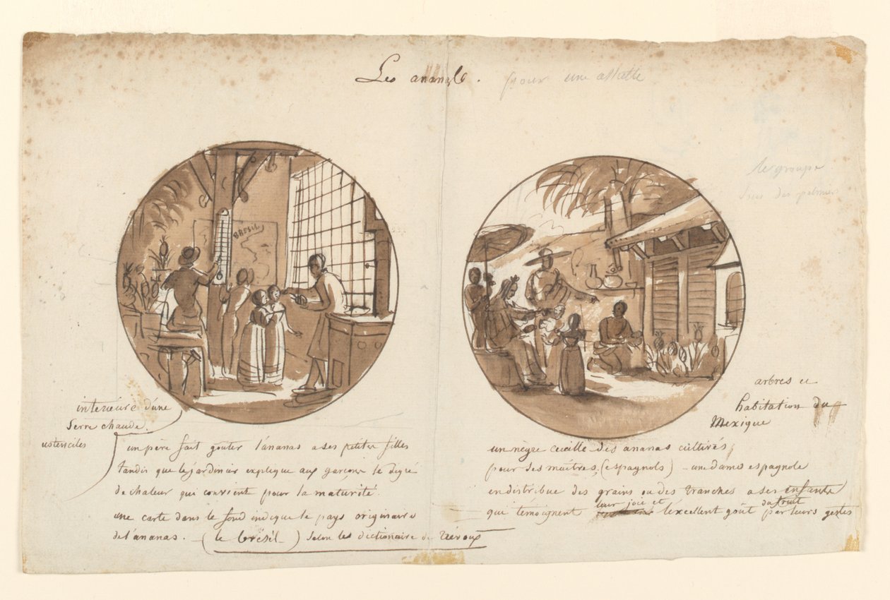 Design for malte porselenstallerkener, Les Ananas (ananas) fra Service des Objets de Dessert (Dessertservice) av Jean Charles Develly